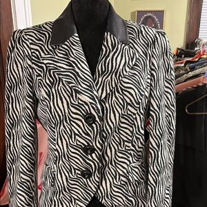 Zebra Print Women's Jacket with Black Collar